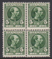 1906. DANMARK. CHRISTIAN IX. 5 øre In LUXUS 4-block With 3 Never Hinged And One Hinged Stamps.... (Michel 47) - JF513833 - Nuovi