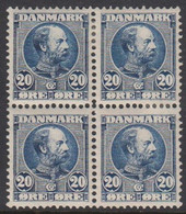 1906. DANMARK. CHRISTIAN IX. 20 øre In LUXUS 4-block With 3 Never Hinged And One Hinged Stamps... (Michel 49) - JF513834 - Nuevos