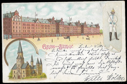 1899 LITHO AK – GRUSS AUS BERLIN – CASERNEMENT DER GARDE CURASSIER – KATHOLISCHE GARNISON KIRCHE – Gelaufen - Kreuzberg