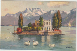 Suisse :  Ile D E Salagnon Et Dents Du Midi , Cygne , Illustrateur - Agno