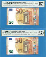 50 EURO SPAIN LAGARDE PAREJA VC-V019A1 PMG 67-67 (D231) - 50 Euro