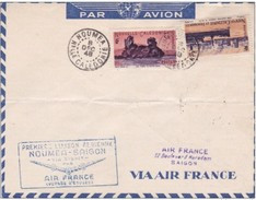 8 Décembre 1948 - Première Liaison Aérienne Nouméa - Saigon Par Air France (voyage  D'études) - Cad Arrivée Saïgon - Covers & Documents