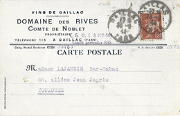 Carte Postale Lettre - Cad 23 09 1941 Sur Yvert 515 Seul - Vins De GAILLAC - Domaine Des Rives - Comte De NOBLET - - Briefe U. Dokumente