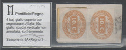 ITALIA 1863 - Segnatasse 10 C. Coppia Su 4 Baj. Stato Pontificio Su Frammento - Certificato - Taxe