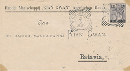 Nederlands Indië - 1902 - 10c Op 10c Wilhelmina, Envelop G14 - Particulier Bedrukt KIAN GWAN - Djokjakarta Naar Batavia - Nederlands-Indië