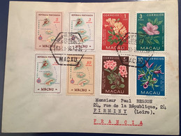 Macao 1956 Map Islands Of Macau + 1953 Flowers On 1956 Cover To France (Portuguese Colonies Portugal China Lettre Chine - Storia Postale