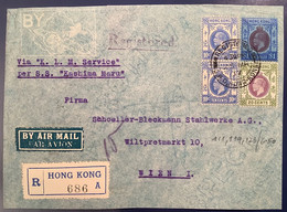 “REGISTERED HONG KONG 1937” Via S.S KASHIMA MARU + K.L.M Air Mail KGV Cover>Wien(Flugpost Brief Österreich - Briefe U. Dokumente