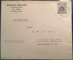 SCARCE Webb “N” Type “HONG KONG 1935” Cds KGV Rhenish Mission Cover Via Siberia>Leipzig(Brief Lettre China - Cartas & Documentos