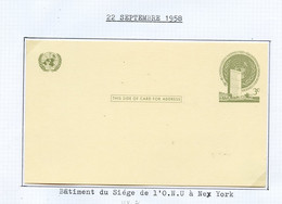 NU New York - Vereinte Nationen Entier Postal 1958 Y&T N°EP1958-01 - Michel N°GZS1958-01 *** - 3c  Bâtiment De L'ONU - Lettres & Documents