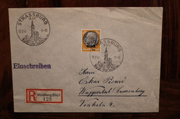 Allemagne France 1941 Alsace Elsass Einschreiben Strassburg Els 1 Wuppertal Cover Deutsches Reich DR Timbre Seul Reco - Guerra De 1939-45