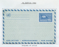 NU New York - Vereinte Nationen Aérogramme 1960 Y&T N°AE1960-01 - Michel N°LL1960-01 *** - 10c Avion Et Drapeau De L'ONU - Lettres & Documents