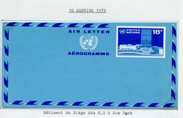 NU New York - Vereinte Nationen Aérogramme 1975 Y&T N°AE1975-01 - Michel N°LL1975-01 *** - 18c Bâtiment De L'ONU - Storia Postale