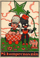 Art Card Esperanto By L. Weijts  Holland Girl And Black Boy Ni Komprenas Nin Elephant - Esperanto