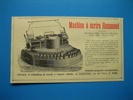 (1891) Machine à écrire HAMMOND (Bruxelles 1888 : Diplôme D'Honneur - Paris 1889 : Médaille D'Or) - Agence : A. JACQUIER - Zonder Classificatie