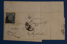 AL12 FRANCE  BELLE  LETTRE  1850 ++++++PARIS  POUR LAFLECHE + CERES N°4  +AFFRANCH. INTERESSANT - 1849-1850 Ceres