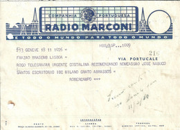 PORTUGAL TELEGRAM RADIO MARCONI VIA PORTUCALE - Cartas & Documentos