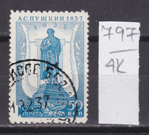 4K797 / Russia 1937 Michel Nr. 552 D.x Perf. 11 : 12 1/2  Used ( O ) 100th Anniv Of  Death Of Alexander Pushkin Poet - Gebraucht