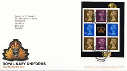 Great Britain 2009 FDC Sc #MH372Ac Pane Of 8 Machins, Label Crown Royal Navy Uniforms - 2001-2010 Decimal Issues