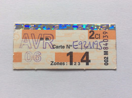 Ticket Coupon De Carte Orange : 2ème Classe Zones 1-4 - Avril 2006 - Europe