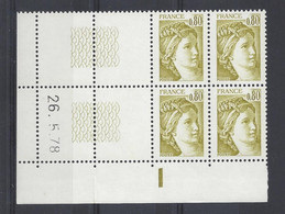 SABINE N° 1971 - Bloc De 4 COIN DATE TD3 - NEUF SANS CHARNIERE - 26/5/78 - Repère Electronique - 1970-1979