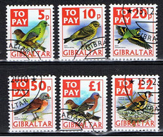 Gibraltar / 2002 / Timbres-taxe / Oiseaux / YT N° 26 à 31 Oblitérés / Série Complète - Gibraltar