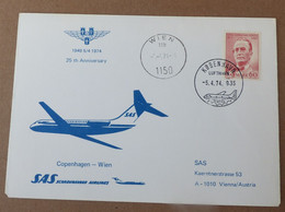 Danmark Kobenhagen Wien 1974   Airplane       #cover5505 - Poste Aérienne