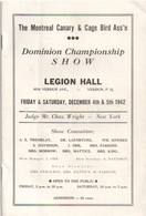 The Montreal CANARY And CAGE BIRDS Association/Dominion Championship/Legion Hall VERDUNl/1942   VPN377 - Animales