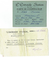 Marcinelle. "L'Entraide Station" , Carte De Coopérateur (Opel Kapitan) + Reçu D'une Part D'associé. - Cars