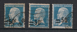 FRANCE - 1924 - N°Yv. 222 - Pasteur - VARIETE Surcharges Décalées - 3 Timbres - Oblitérés / Used - Nuevos