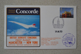 Avion CONCORDE - Pli Vol First Flight MANCHESTER NEW-YORK - 18/07/1983 - Concorde