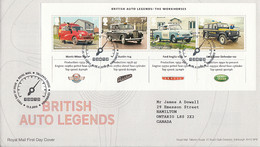 Great Britain 2013 FDC Sc #3218 Sheet Of 4 British Automobiles - 2011-2020 Em. Décimales