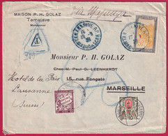 TANANARIVE MADAGASCAR 1928 TAXE 50C DUVAL MARSEILLE + 40C SUISSE LAUSANNE  LETTRE COVER FRANCE - Postage Due Covers