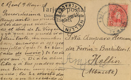 1908 , CIUDAD REAL -  HELLÍN , T.P. CIRCULADA , LLEGADA - Covers & Documents