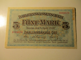GERMANY   LATVIA  LITHAUNIA  KOWNO 1918  5 MARK  BANKNOTE ,O - Eerste Wereldoorlog