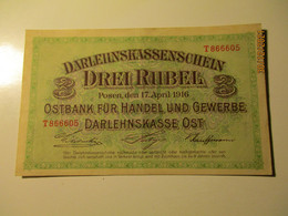 GERMANY  POLAND LATVIA  LITHUANIA  POSEN 1916  3 RUBEL  BANKNOTE , O - Eerste Wereldoorlog
