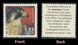 USA 2000 MiNr. 3294 Celebrate The Century X Birds Recovering Species Falcon Peregrine 1v MNH ** 0,80 € - Adler & Greifvögel