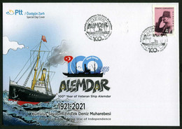 Turkey 2021 Veteran Battleship Alemdar, Turkish War Of Independence, Special Cover - Brieven En Documenten