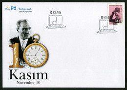 Turkey 2021 November 10 ATATÜRK's Death Anniversary | Clock, Special Day Cover - Brieven En Documenten