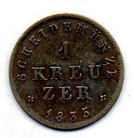 GERMAN STATES - HESSE-DARMSTADT, 1 Kreuzer, Silver, Year 1835, KM #299 - Kleine Munten & Andere Onderverdelingen