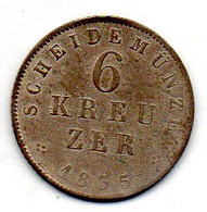 GERMAN STATES - HESSE-DARMSTADT, 6 Kreuzer, Silver, Year 1835, KM #297 - Kleine Munten & Andere Onderverdelingen