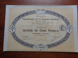 FRANCE - 2 TITRES - CHARBONNAGES DE LA NOUVELLE -CALEDONIE - ACTION DE 100 FRS  - PARIS 1904 - ETAT VOIR DETAIL - Ohne Zuordnung