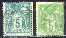 Type SAGE - Variétés Sur 2 Timbres 5c Vert - Gebraucht