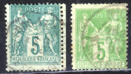 Type SAGE - Variétés Sur 2 Timbres 5c Vert - Used Stamps