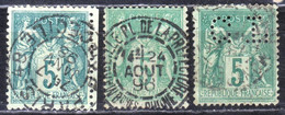 Type SAGE - Variétés Sur 3 Timbres 5c Vert - Used Stamps