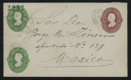 [03655] Mexico 1883 5c + 10c +10c Postal Entire (ORIZABA District Name) Sent To MEXICO CITY, Railway Postmarks, Rare - Mexico