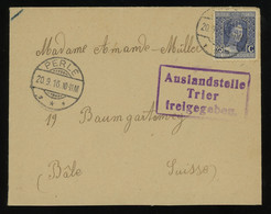 [04416] Luxembourg 1916 Cover From PERLE To BASEL, Switzerland With Duchess Marie-Adelaide 25c Blue - 1914-24 Marie-Adélaïde