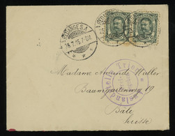 [04422] Luxembourg 1915 Cvr. From REDANGE S.A. To Switzerland Bearing Duke Wilhelm 12 1/2c Dark Green Pair - 1906 Guillaume IV