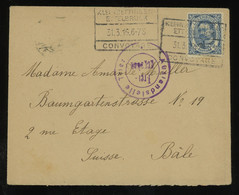 [04423] Luxembourg 1916 Duke Wilhelm 25c Blue On Cvr. To CH, Tied By KLEIN BETTINGEN-ETTELBRUCK CONVOYAGE Framed Pmk. - 1906 Guillaume IV