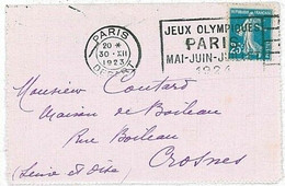 13205 - FRANCE  - POSTAL HISTORY - Olympic Games  POSTMARK On Postcard  1924 - Sommer 1924: Paris