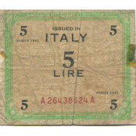 Billet, Italie, 5 Lire, 1943, KM:M18b, B - Occupazione Alleata Seconda Guerra Mondiale